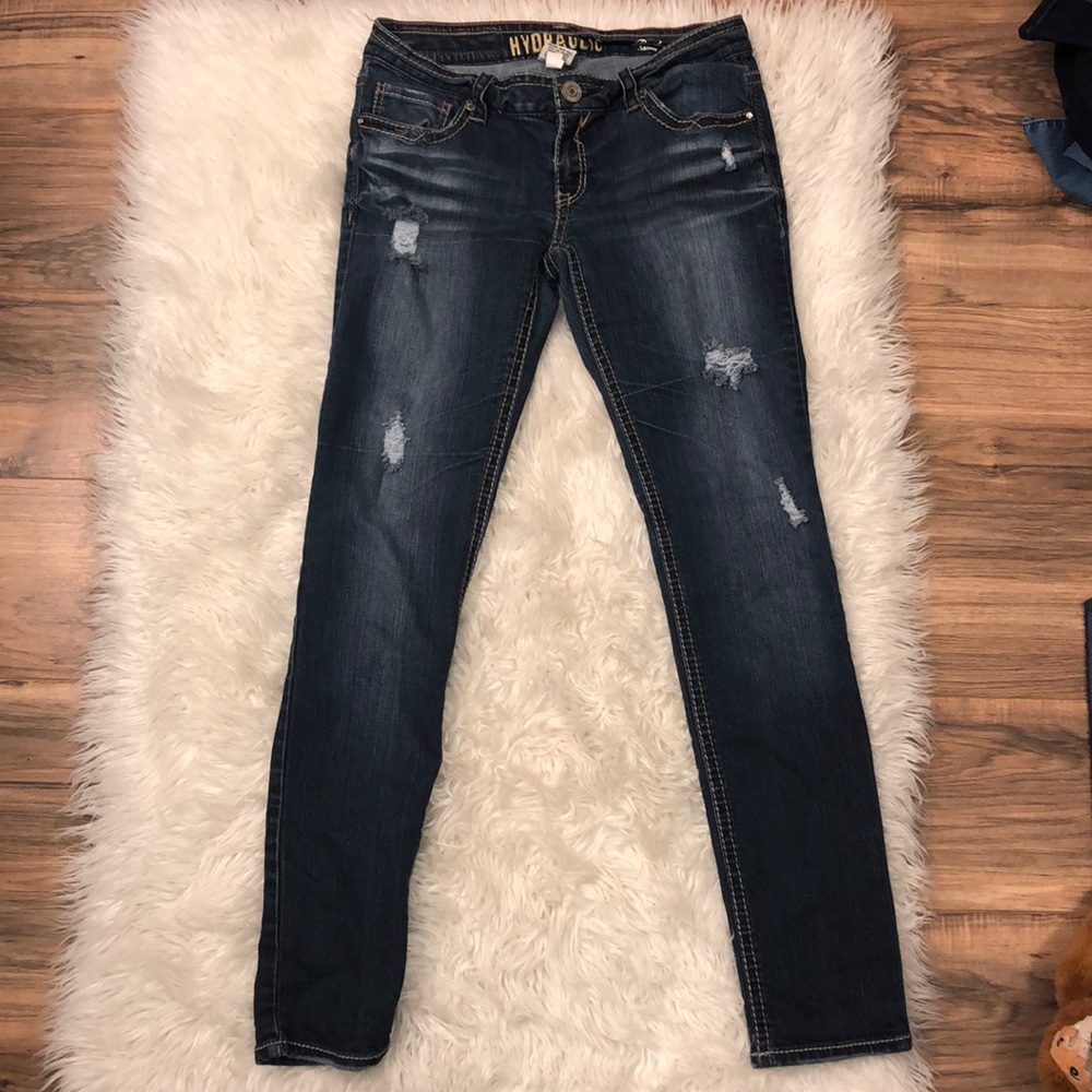 Distressed Straight- Leg Skinny Jean